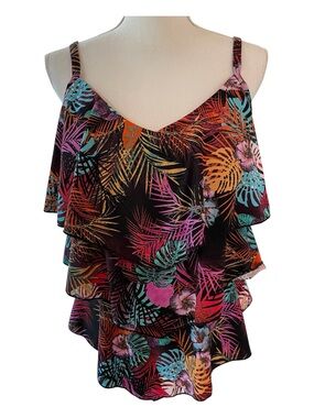 Fit 4u Tropical Ruffled Tankini with Built in Padded Bra.  Size 18W